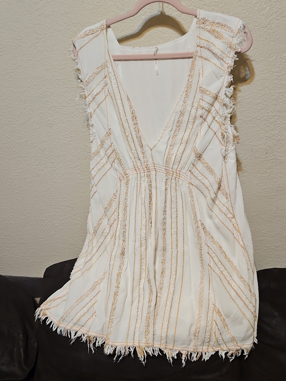 Free People Cream Midi Dress with Gold Threading